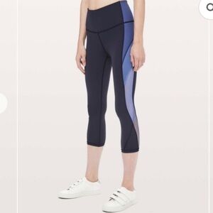 Lululemon Color Me Ombre Midnight Navy Gatsby Blue Crop Mesh Leggings Size 4